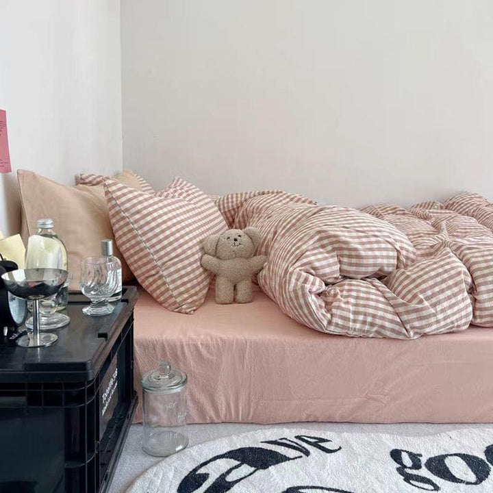 Pink Gingham Duvet Cover Set