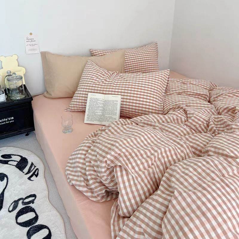 Pink Gingham Duvet Cover Set