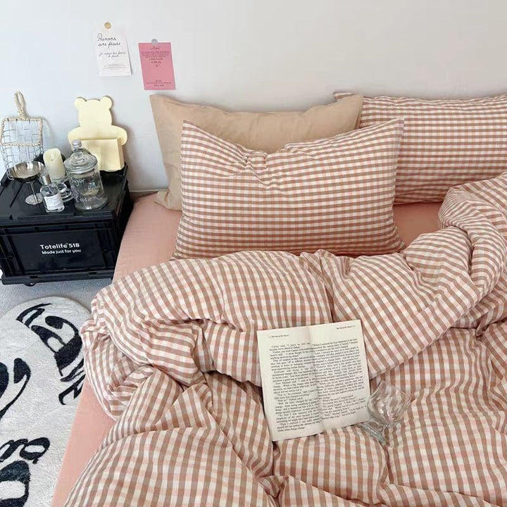 Pink Gingham Duvet Cover Set