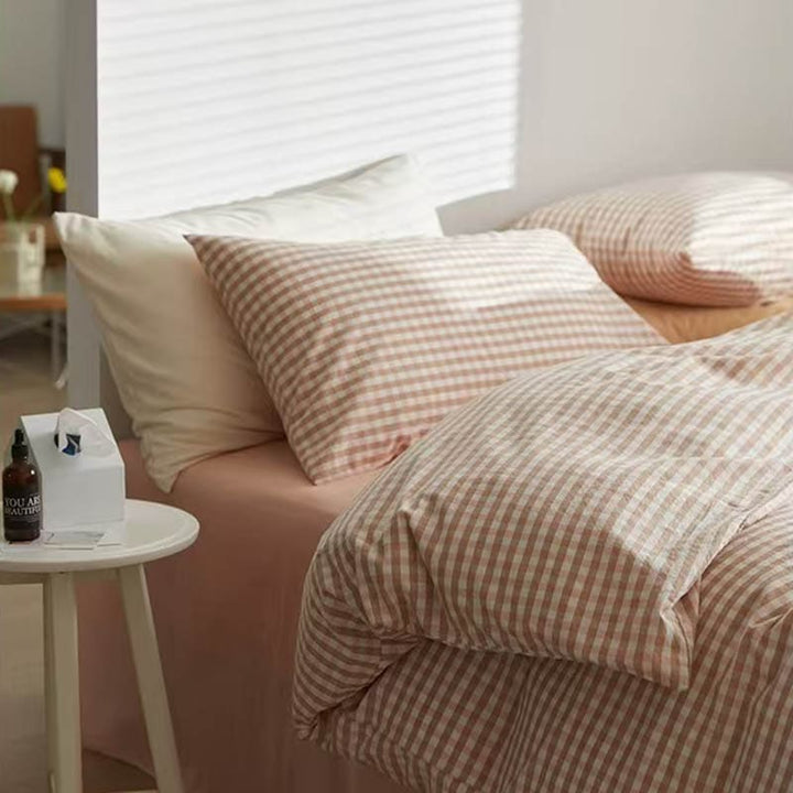 Pink Gingham Duvet Cover Set