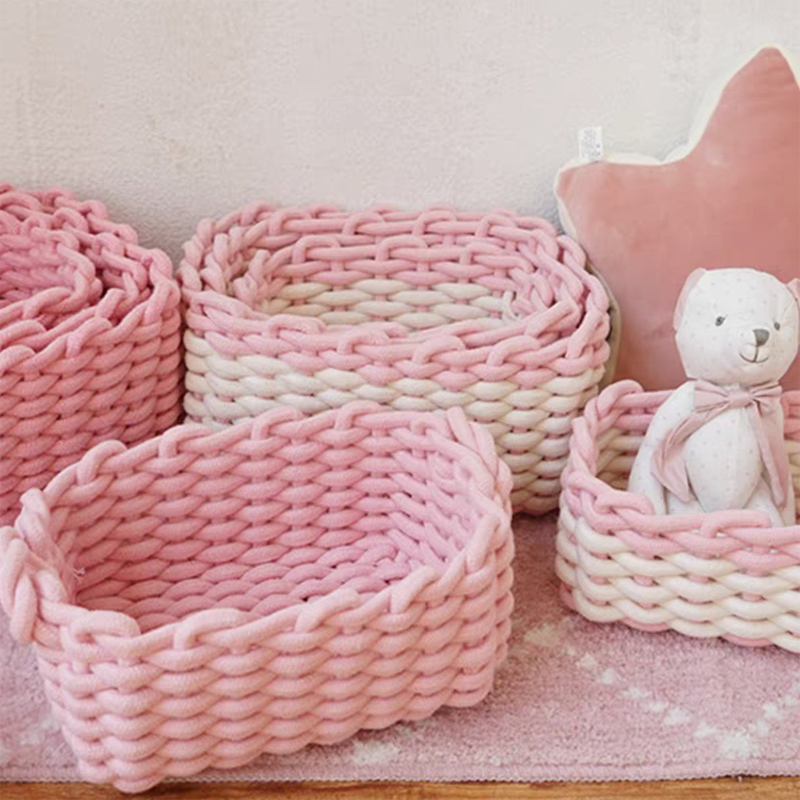 Pink Handmade Crochet Storage Basket (Set of 3)