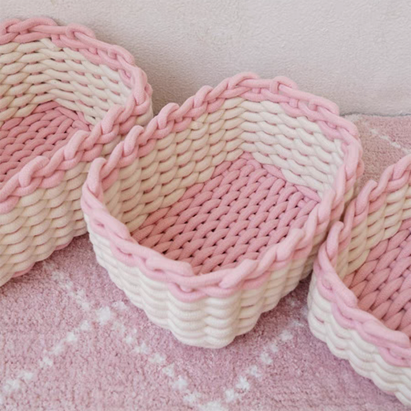 Pink Handmade Crochet Storage Basket (Set of 3)