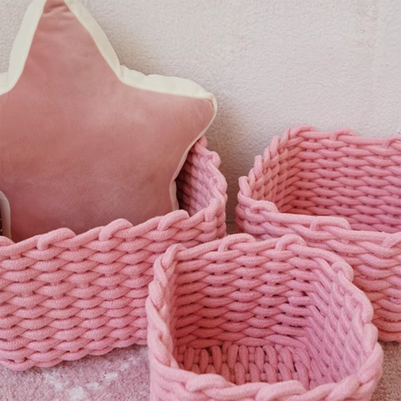 Pink Handmade Crochet Storage Basket (Set of 3)