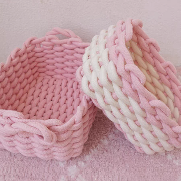 Pink Handmade Crochet Storage Basket (Set of 3)