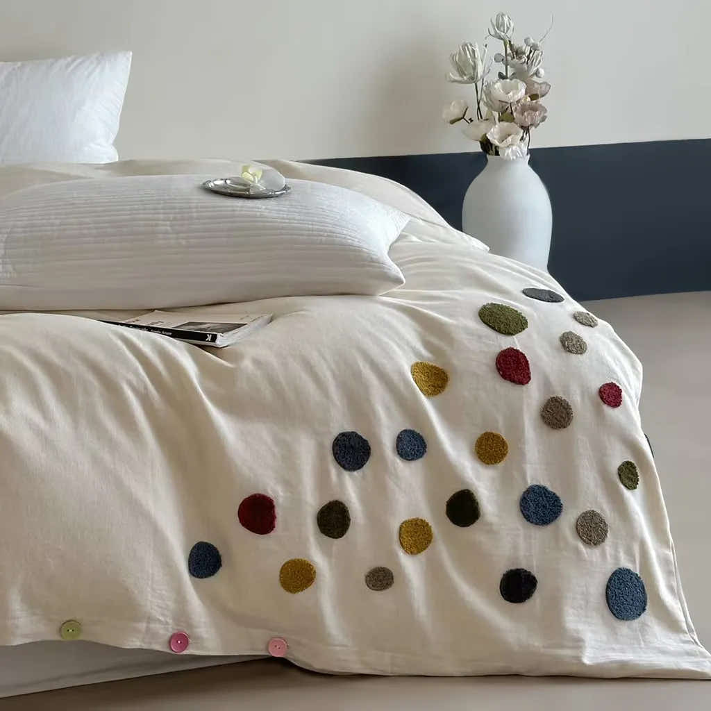 Playful Polka Dot Embroidered Duvet Cover