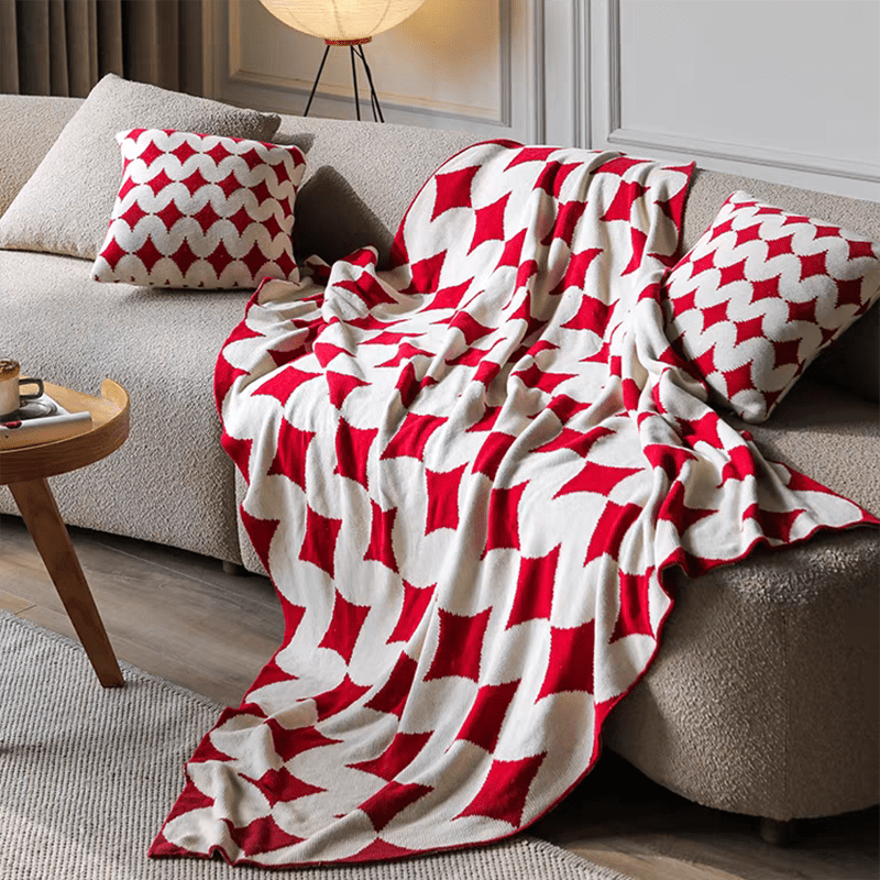 Poker Diamond Knitted Throw Blanket