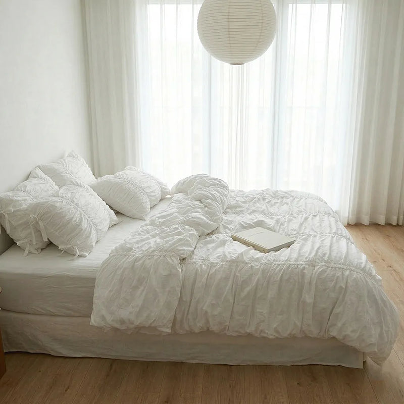 Juego de cama con pliegues de princesa - Blanco