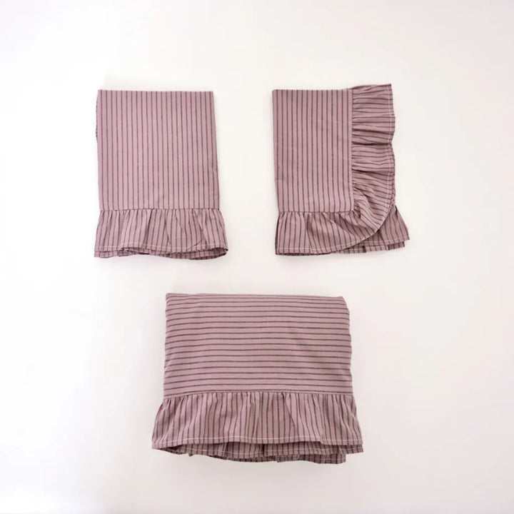 Purple Striped Ruffle Duvet Cover