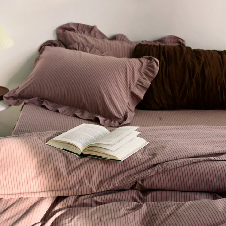 Purple Striped Ruffle Duvet Cover