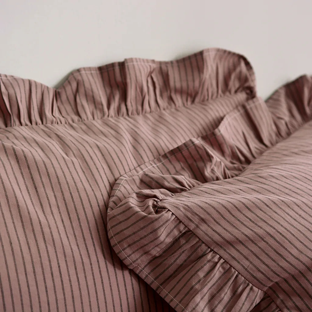 Purple Striped Ruffle Duvet Cover