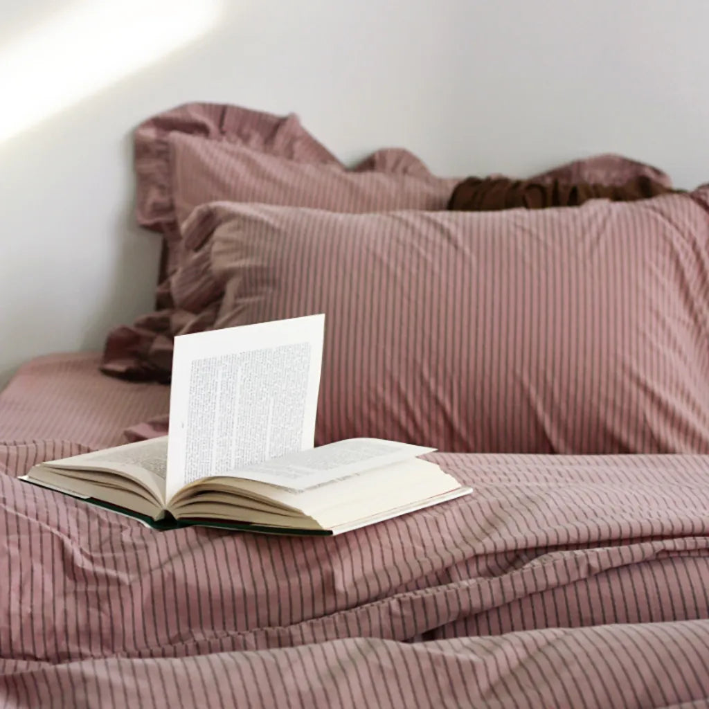 Purple Striped Ruffle Duvet Cover