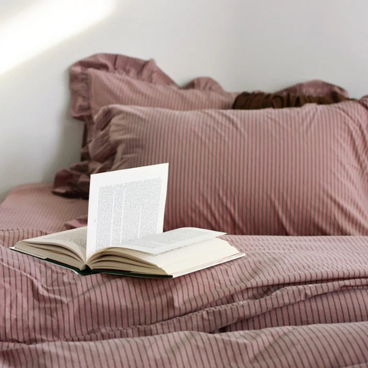 Purple Striped Ruffle Duvet Cover