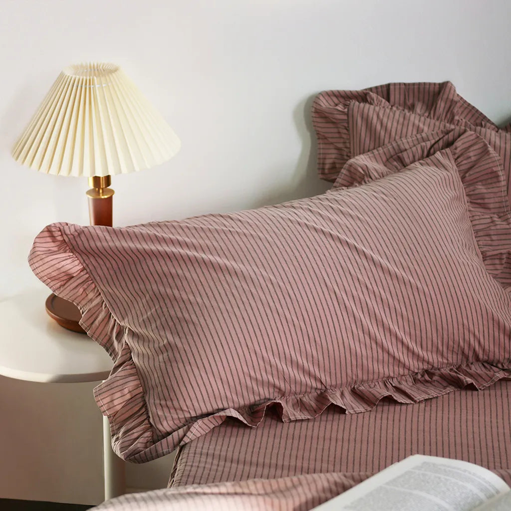 Purple Striped Ruffle Duvet Cover
