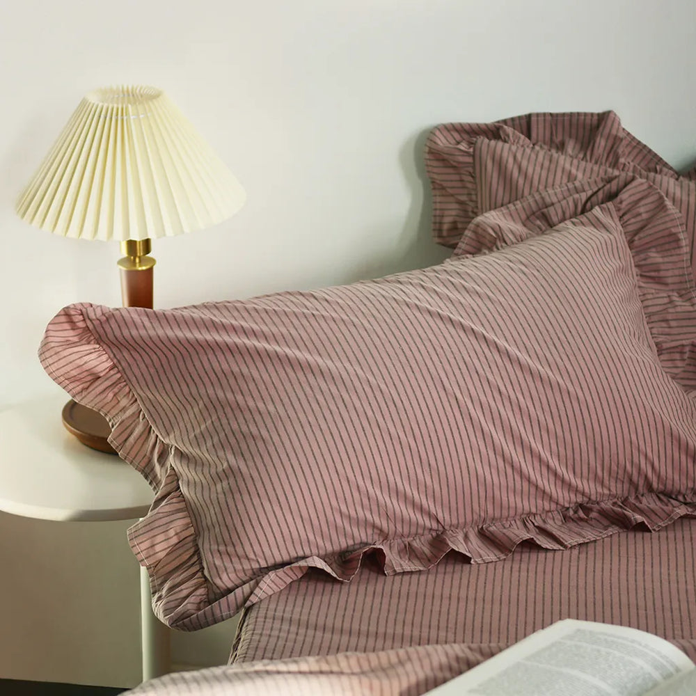 Purple Striped Ruffle Duvet Cover