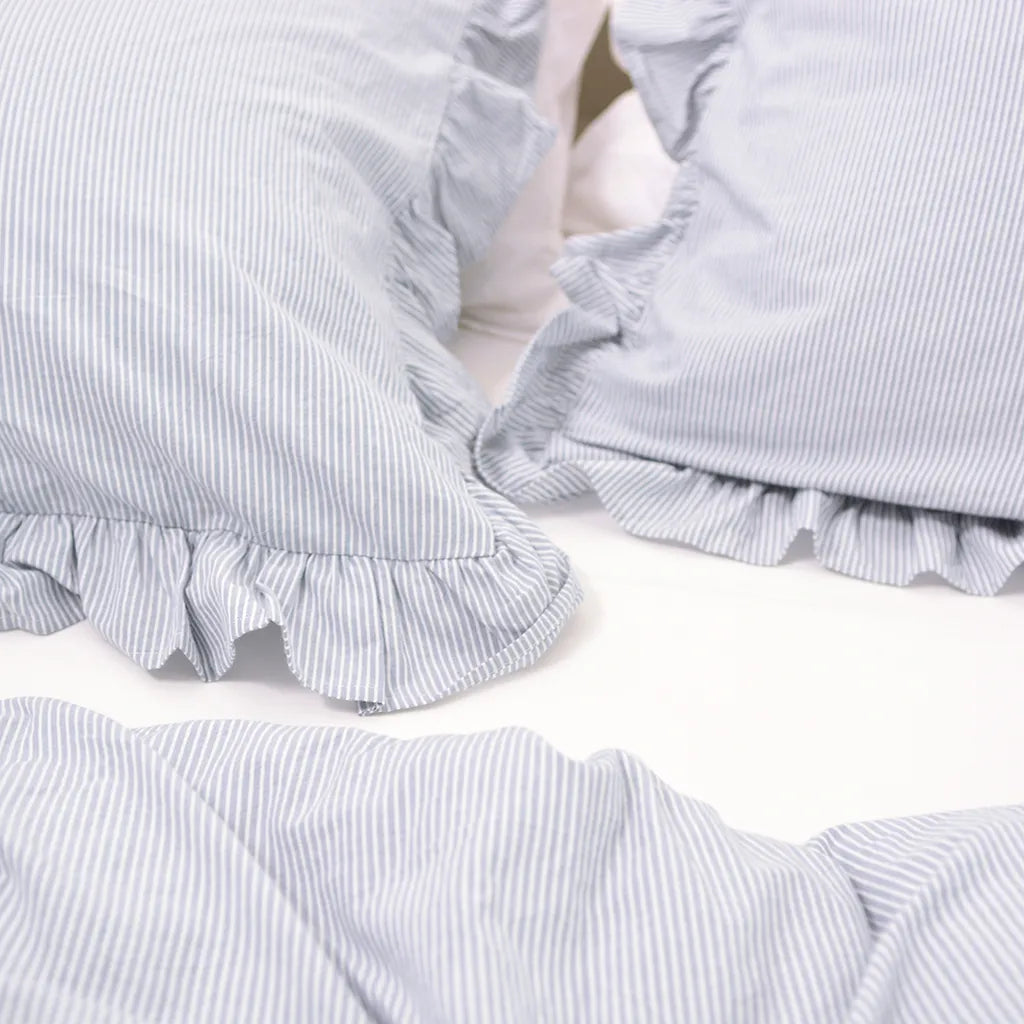 Retro Striped Duvet Cover with Ruffle