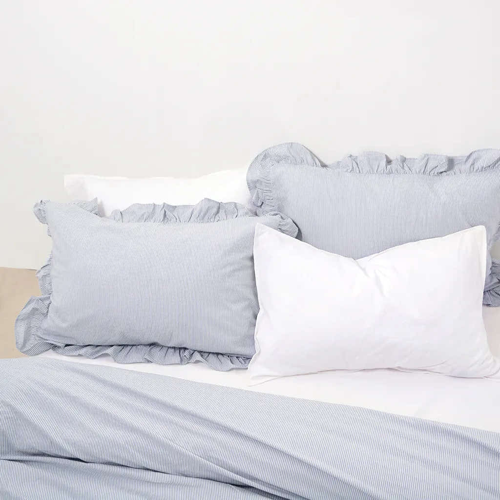 Retro Striped Duvet Cover with Ruffle