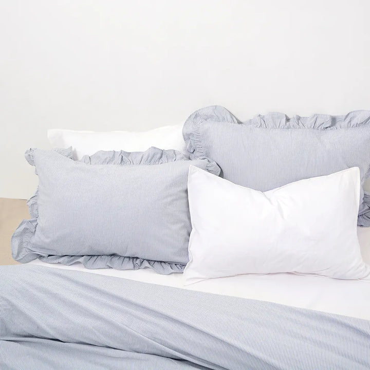 Retro Striped Duvet Cover with Ruffle