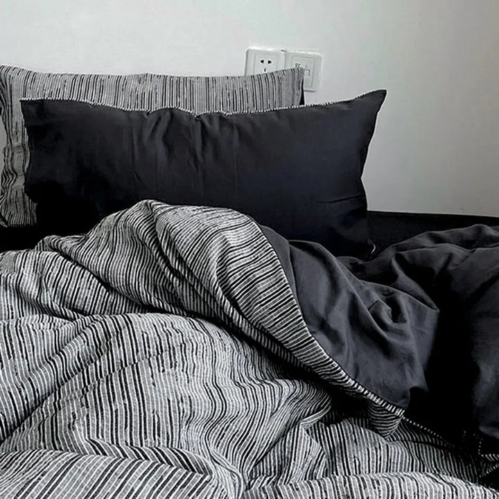 Reversible Dark Industrial Striped Bedding Set