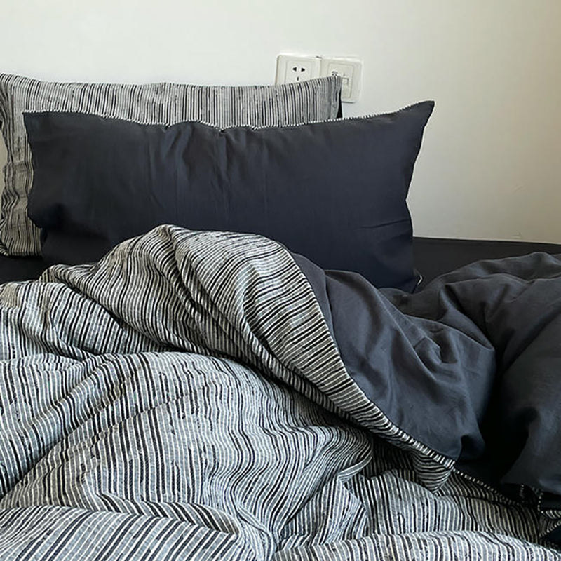 Reversible Dark Industrial Striped Bedding Set