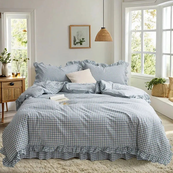 Rustic Gingham Duvet Cover with Ruffle