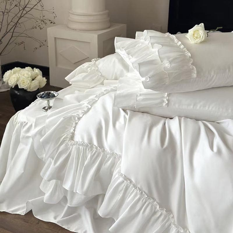 Silky Cotton Duvet Cover Set with Dual Ruffle