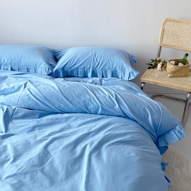 Sky Blue Bedding Set with Ruffle.