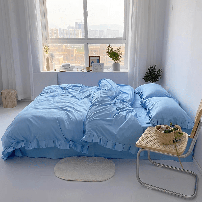 Sky Blue Bedding Set with Ruffle