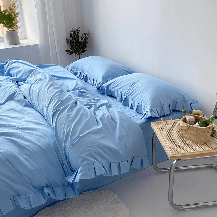 Sky Blue Bedding Set with Ruffle