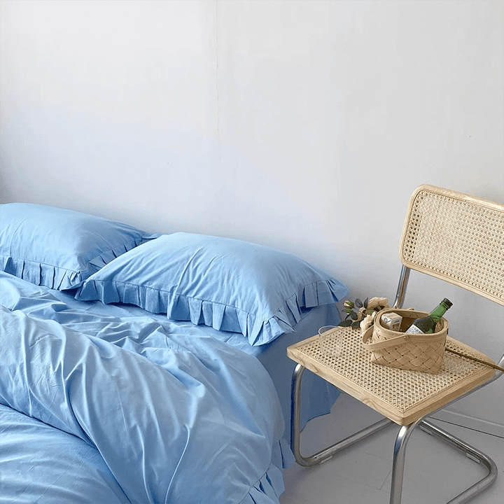 Sky Blue Bedding Set with Ruffle