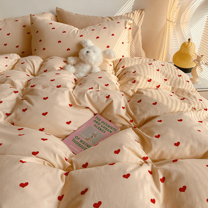 Soft Red Heart Bedding Set