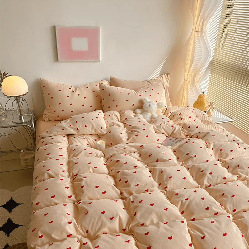 Soft Red Heart Bedding Set