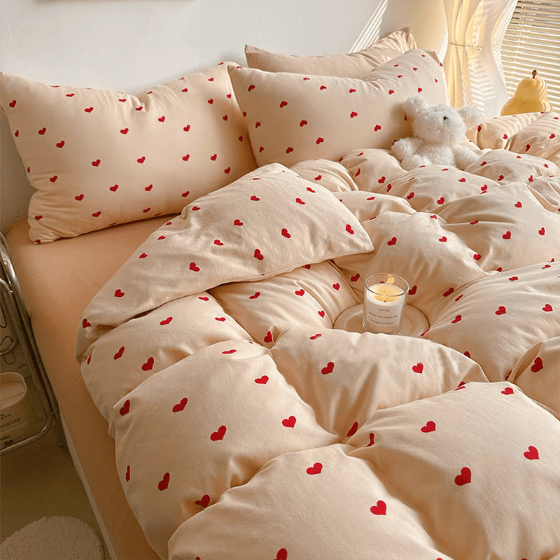 Soft Red Heart Bedding Set.