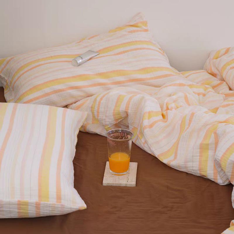 Summer Orange Juice Striped Bedding Set