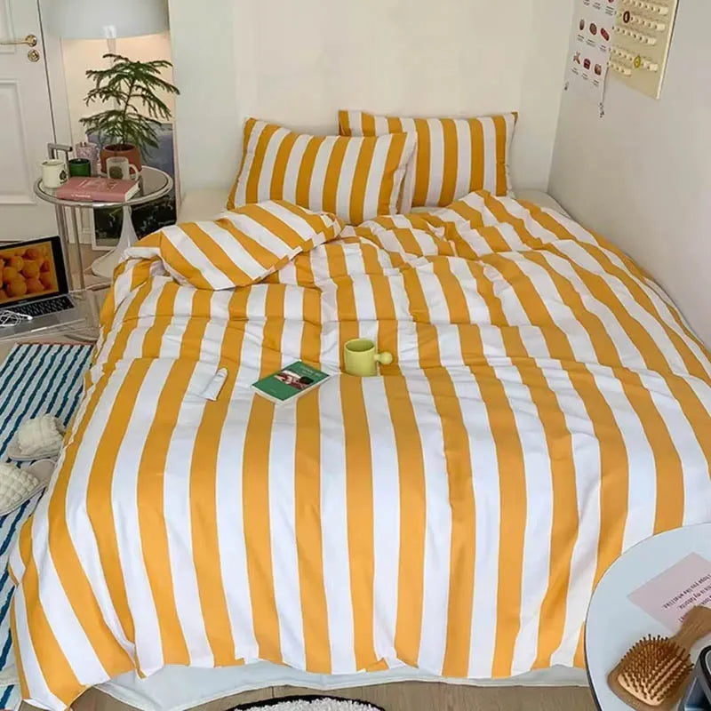 Summer Orange Juice Striped Bedding Set.