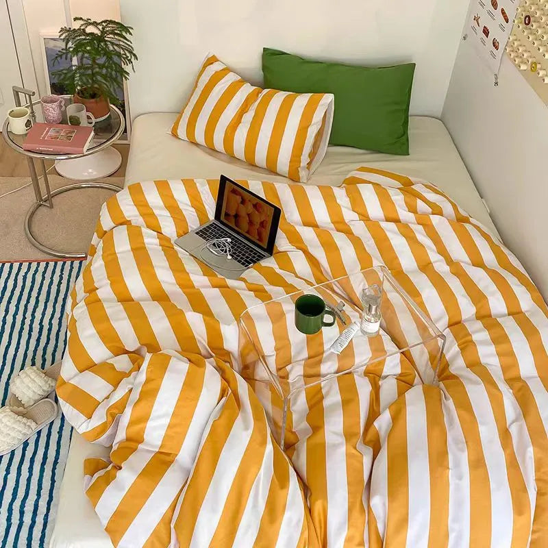 Summer Orange Juice Striped Bedding Set