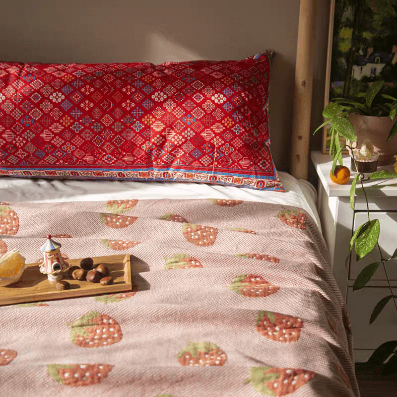 Sweet Strawberry Knitted Blanket