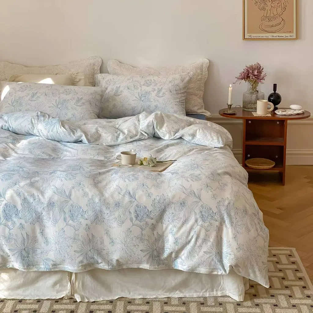 Toile Floral Cotton Bedding Set