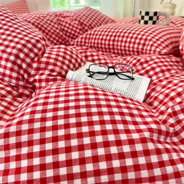 Vintage Red Gingham Duvet Cover