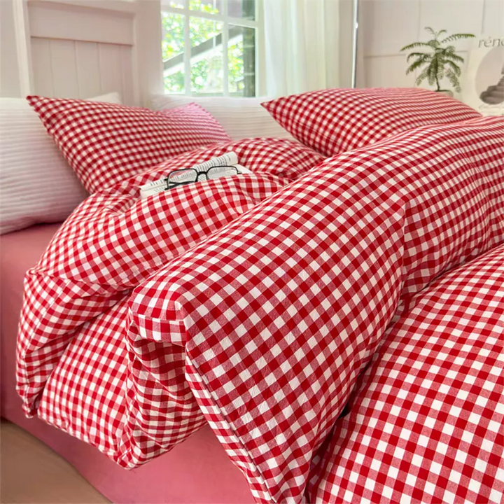 Vintage Red Gingham Duvet Cover