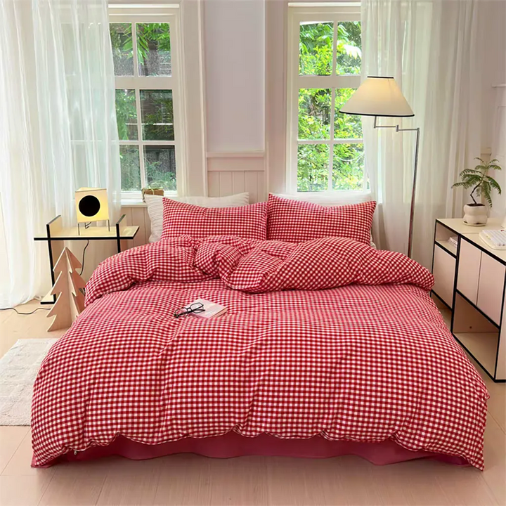 Vintage Red Gingham Duvet Cover