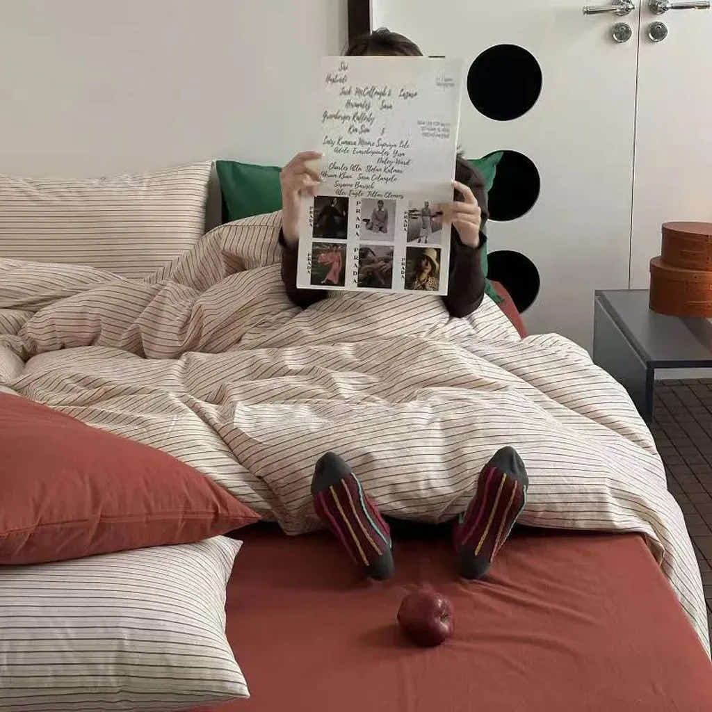 Vintage Red Striped Duvet Cover