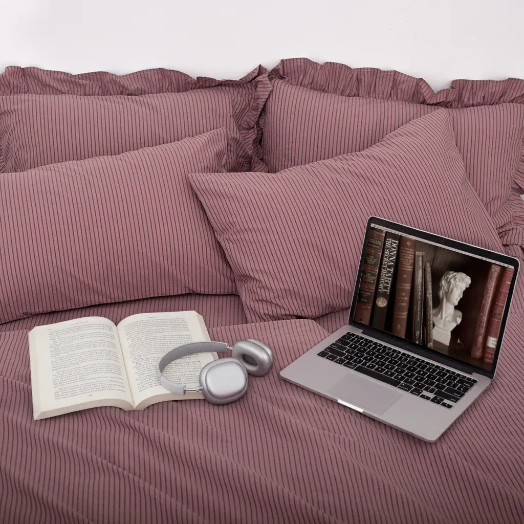 Vintage Purple Striped Duvet Cover Set