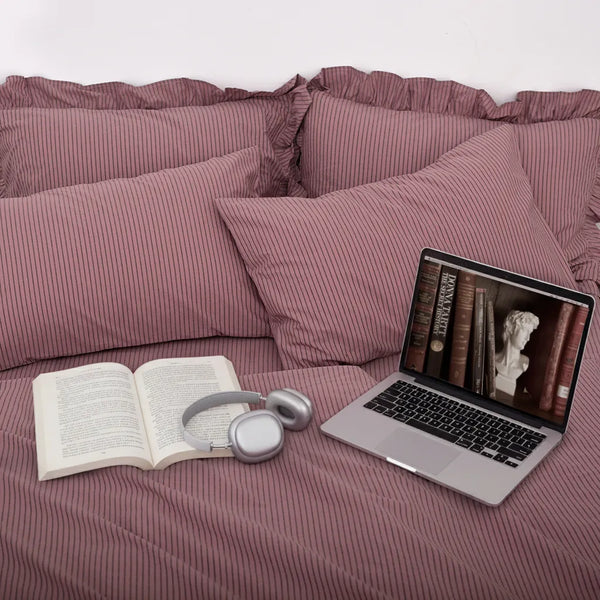 Vintage Purple Striped Duvet Cover Set