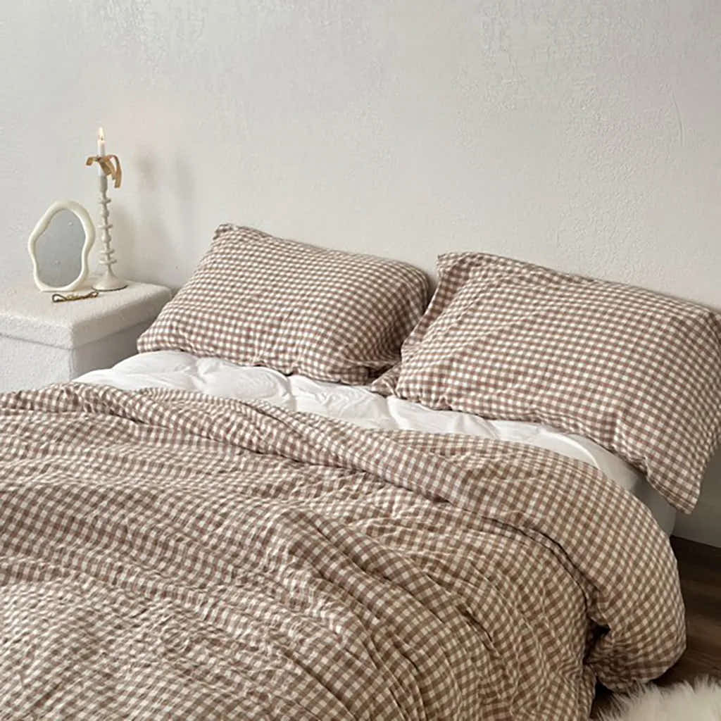 Cotton Small Gingham Duvet Cover - Baby Pink