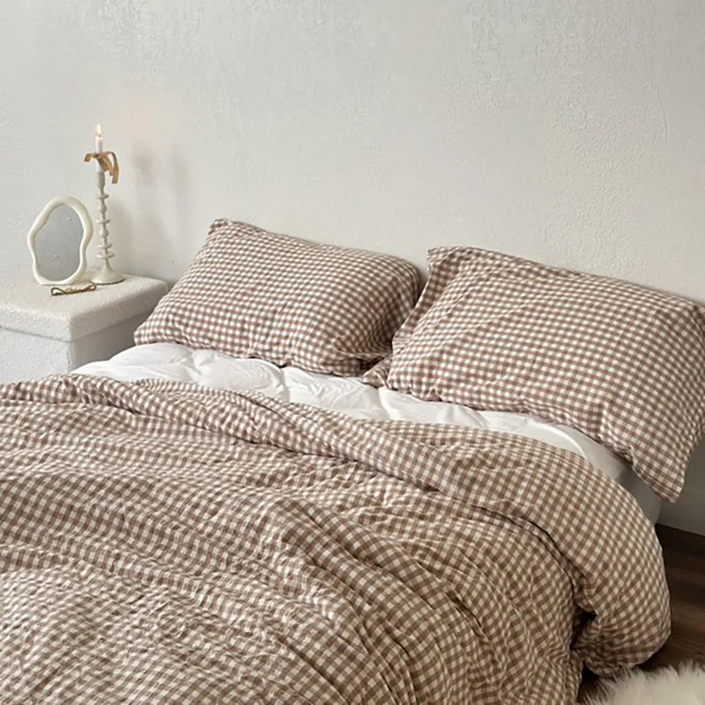 Cotton Small Gingham Duvet Cover - Baby Pink
