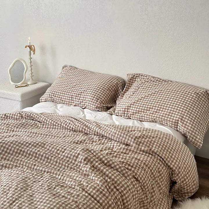 Cotton Small Gingham Duvet Cover - Baby Pink