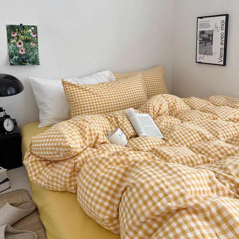 Yellow Gingham Duvet Cover Set