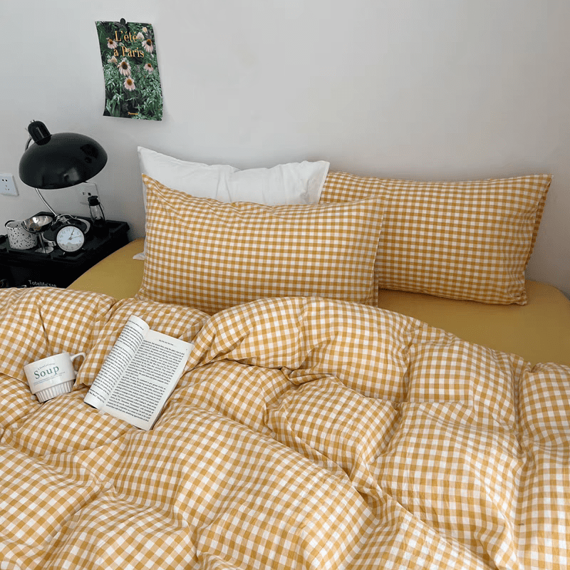 Yellow Gingham Duvet Cover Set.