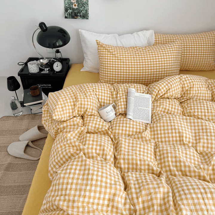 Yellow Gingham Duvet Cover Set