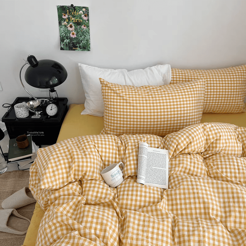 Yellow Gingham Duvet Cover Set